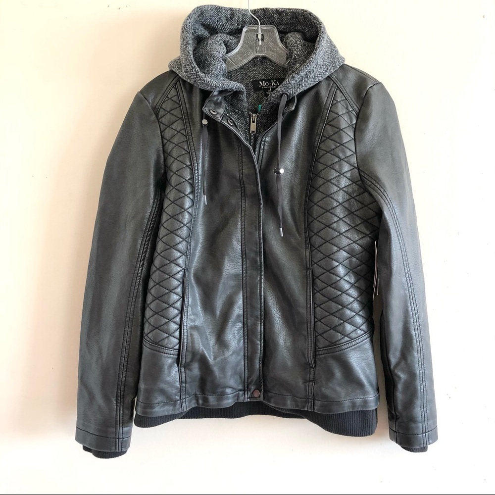 Mo-Ka Meriam Knit Hood Faux Leather Jacket